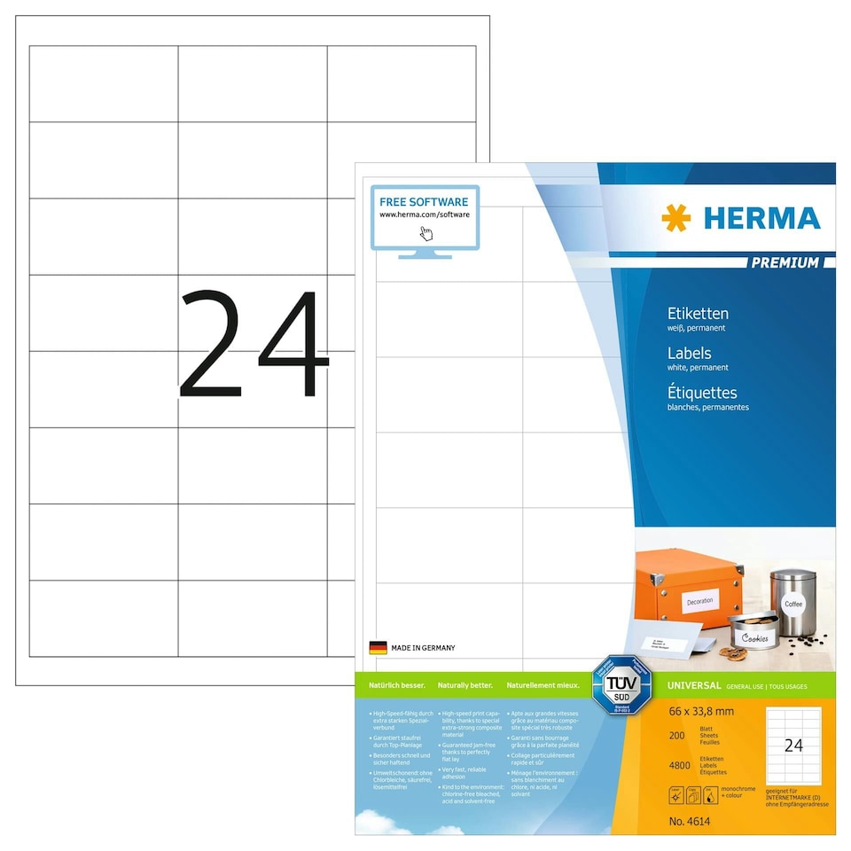 HERMA LABELWHITE 66 X 33.8 S/PRINT 200$ N/A
