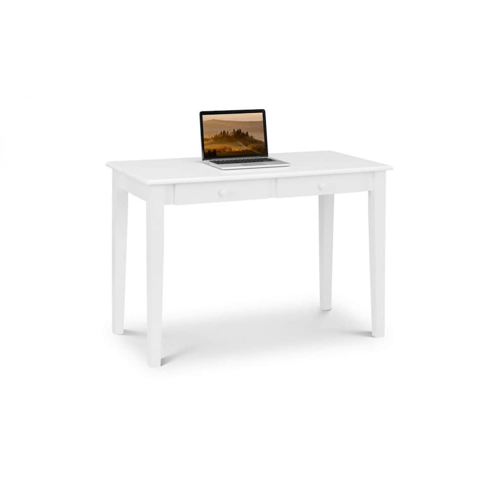 image 1 of White Free-Standing Table with 2 Drawers | White | White