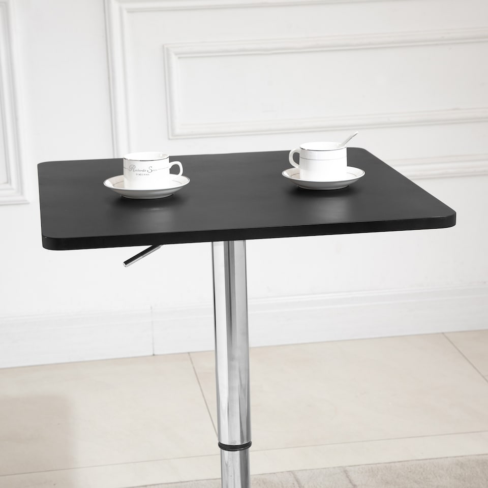 image 1 of HOMCOM Modern Height Adjustable Counter Bar Table with 360 degree Swivel Tabletop and Electroplating Metal Base, Pub Desk for Living Room, Kitchen, Restaurant, Pub, Black and Silver