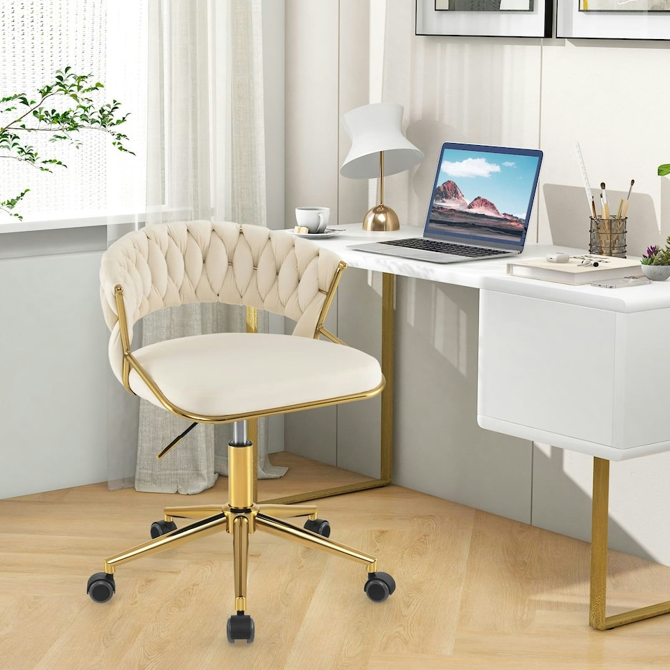 image 1 of COSTWAY 2Pcs Swivel Home Office Chair Adjustable Computer Chair White