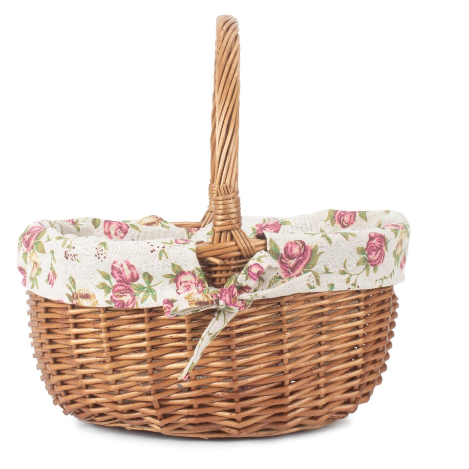 image 1 of Double Steamed Oval Shopping Basket With Rose Lining | Multi | Garden Rose | S