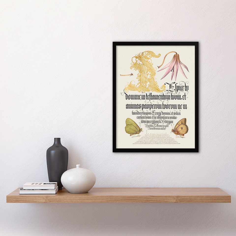 image 1 of Model Book of Calligraphy Framed Wall Art Dog Tooth Violet and Butterflies