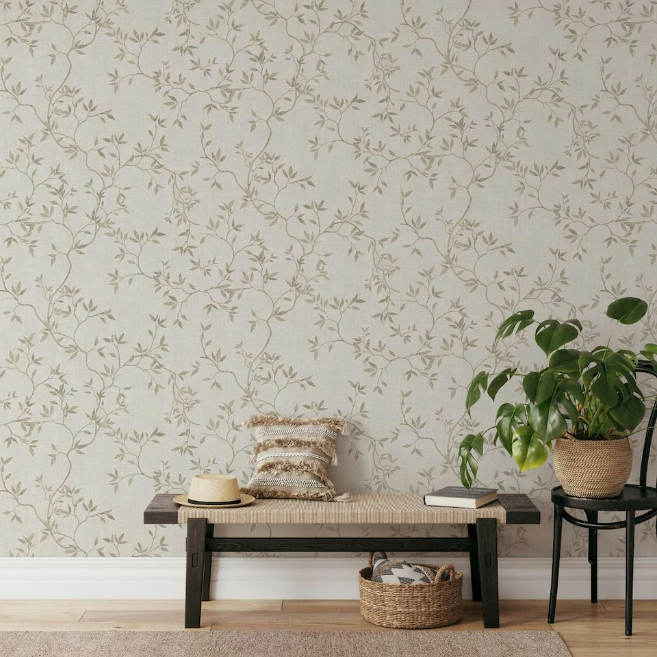 image 1 of Muriva Darcy James Collection Japandi Leaf Textured Wallpaper - Cream - 10m x 0.5m Cream