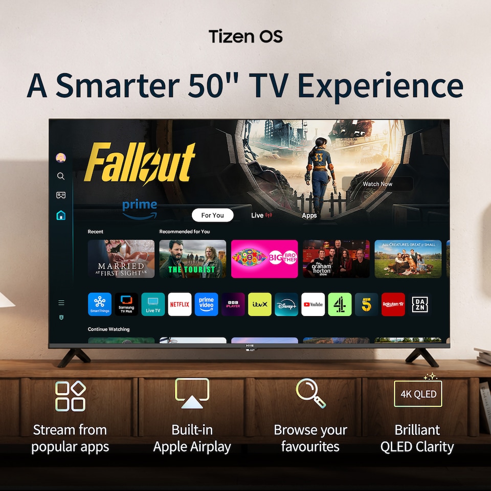 image 1 of HYE 50" Inch 4K QLED Ultra HD HDR Frameless Smart TV Tizen OS - 50QLEDS2008
