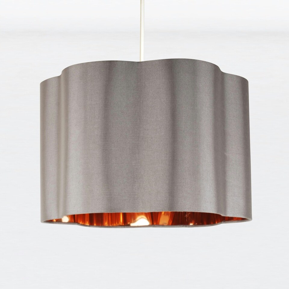 image 1 of First Choice Lighting Grey with Copper Inner Scalloped Pendant Shade Grey | Chrome