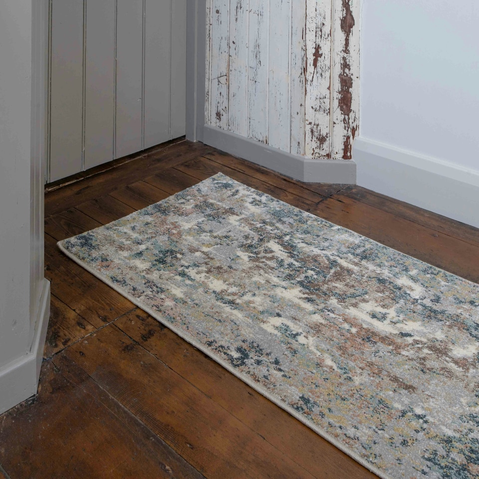 image 1 of KUKOON Blue Grey Abstract Modern Hallway Runner Rug 60cm x 240cm