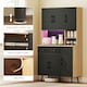 image 8 of HOMCOM Tall Kitchen Cupboard with LED Lights and Adjustable Shelves, Oak Black | Oak