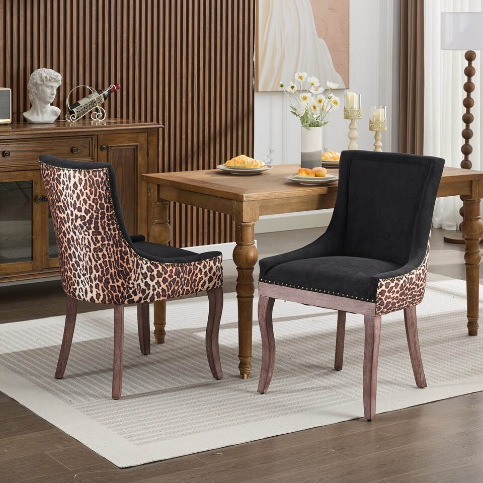 image 1 of Bewley Set of 4 Modern Leopard Print Dining Chairs with Wooden Legs