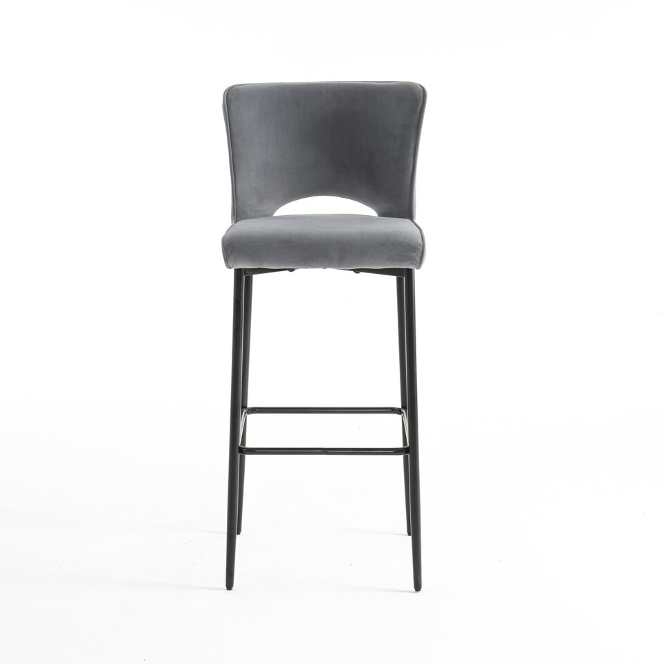 image 1 of Lily Velvet Bar Stool Padded Seat Metal Legs (Grey)