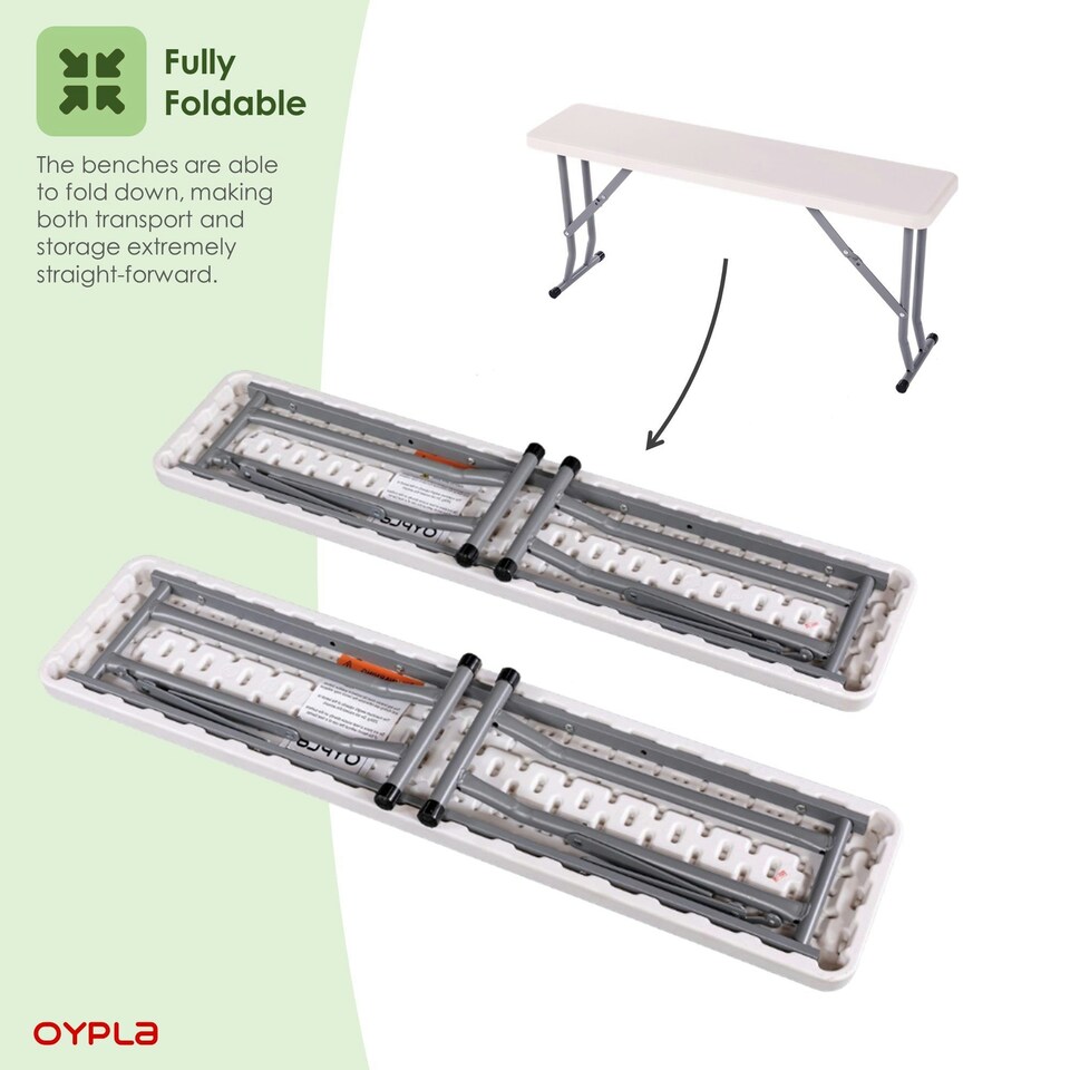image 1 of Oypla 2x 3ft 95cm Folding Heavy Duty Outdoor 2 Person Trestle Bench Chair White
