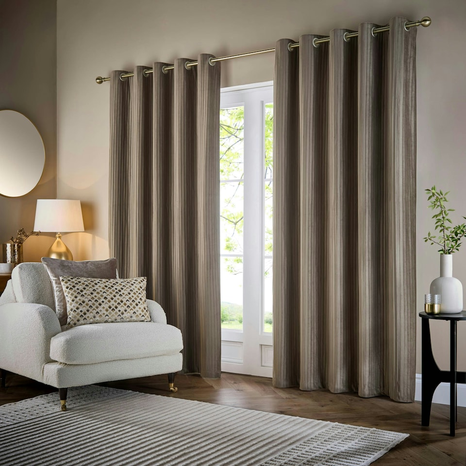 image 1 of Paoletti Corinthian Velvet Room Darkening Taupe Eyelet Curtains (W)168cm x 183 cm | Multi