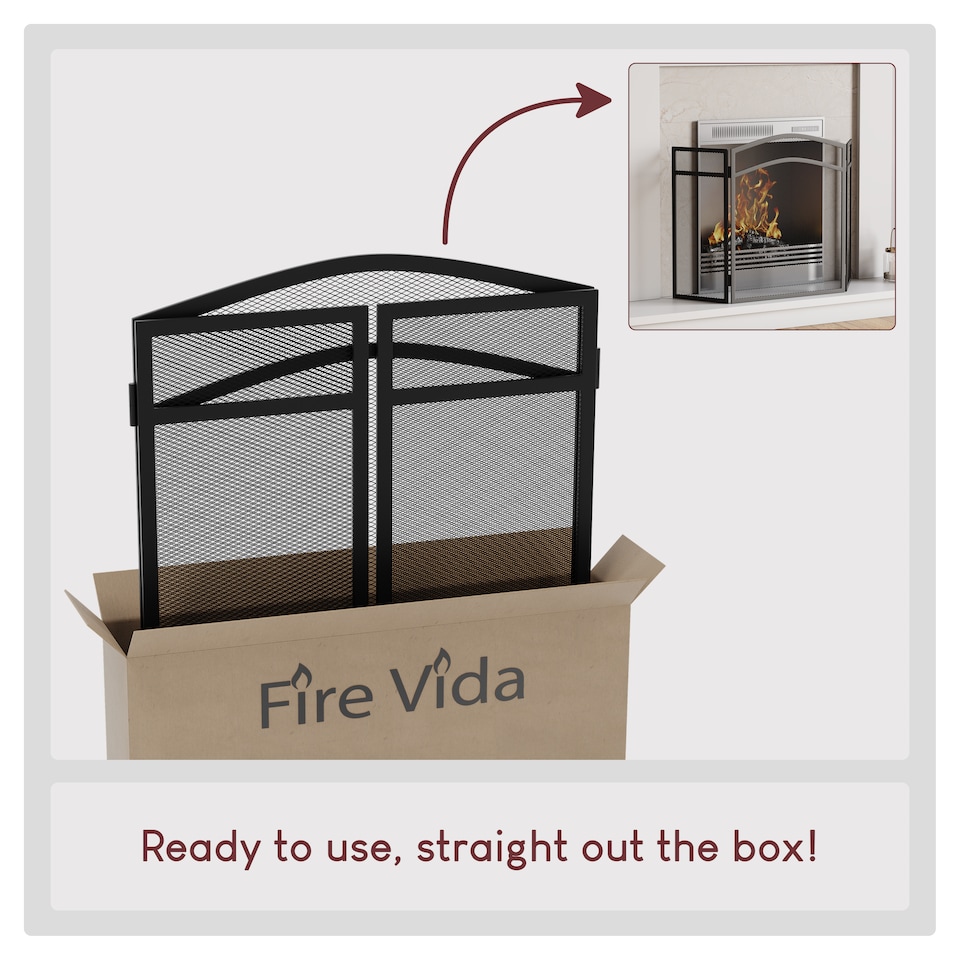 image 1 of Fire Vida Milton 3 Panel Fire Guard Folding Fireside Fireplace Screen Accessory, Black