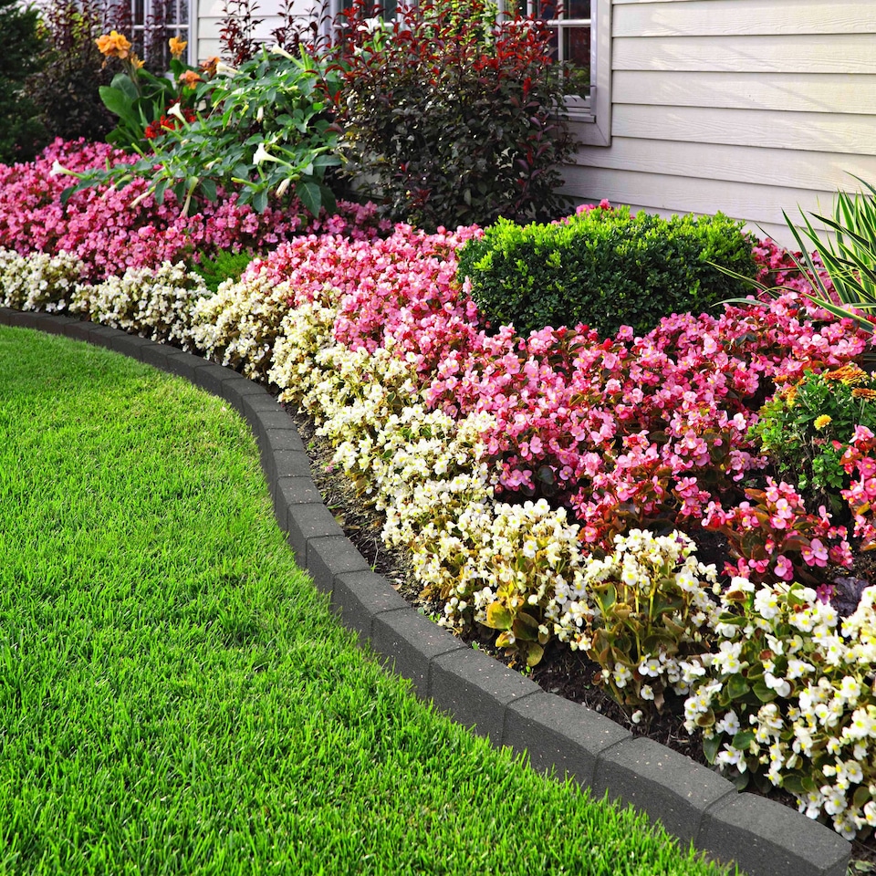 image 1 of Recycled Rubber Roman Stone Garden Border 1.2m - Grey - Pack of 8 | Grey | Grey