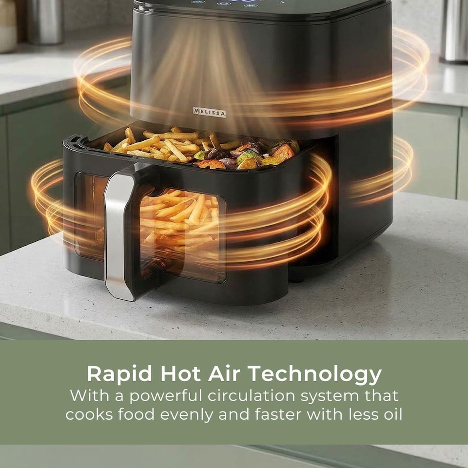image 1 of Digital Hot Air Fryer XL, 5L Large Capacity Oil Free Cooker with Viewing Window, 8 Cooking Presets, 60 Minute Timer and Touch Screen Control - Black