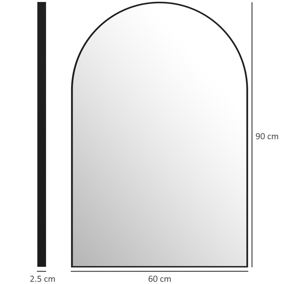image 1 of HOMCOM Arch Bathroom Mirror, Wall Mirror with Steel Frame, 60 x 90cm, Black
