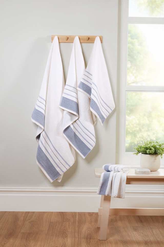 image 1 of Dakota Cotton Towels Striped Luxury Soft Quick Dry Absorbent | Blue | Hand towel | 1