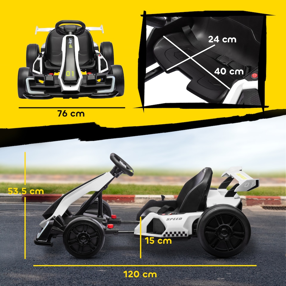 image 1 of HOMCOM 24V Electric Go Kart for Kids, Ride On Racing Kart with Adjustable Seat, Battery Powered Drifting Ride On Car with Music, Light, Slow Start, Button Start, Horn, for 6-12 Years, White