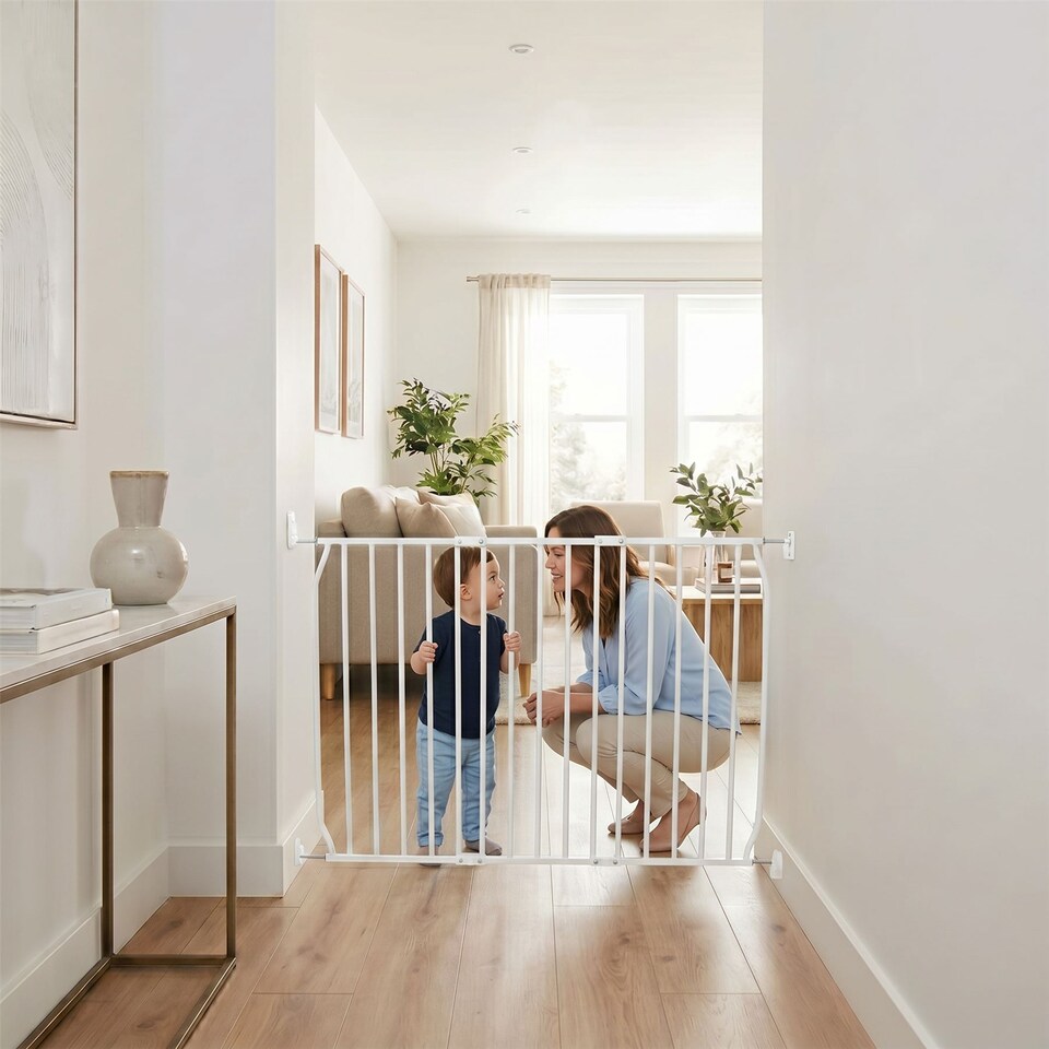 image 1 of Safetots Eco Screw Fit Baby Gate, White, 70cm - 80cm, Stair Gate for Toddler and Baby, Screw Fit Safety Barrier