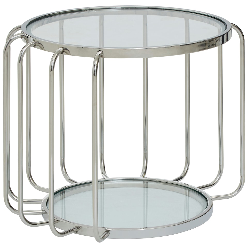 image 1 of Stylish Design Side Table With Glass Top, Quality Crafted Open Cage Design Table, Versatile Modern Table Silver