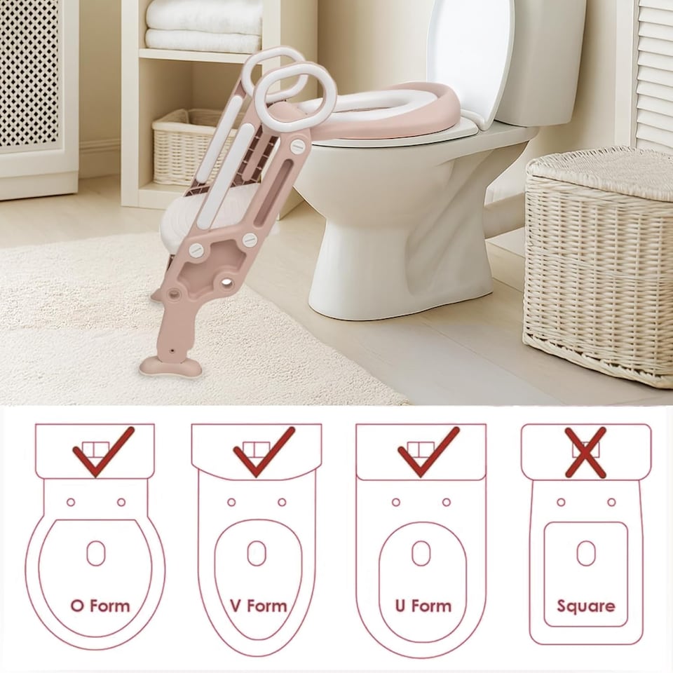 image 1 of Straame Toddler Toilet Ladder Seat - (White-Pink)