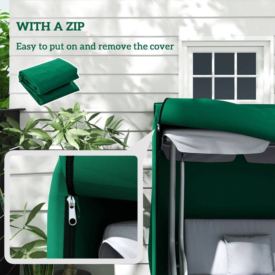 image 1 of Outsunny 3 Seater Garden Swing Cover, Windproof and Anti-UV, Green 