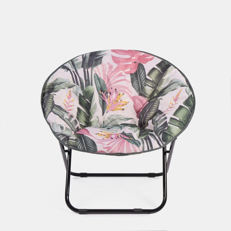 image 1 of OHS Tropical Print Portable Lightweight Folding Soft Plush Padded Outdoor Garden Travel Camping Moon Chair Green