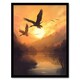image 1 of Cranes Soaring Against Golden Sunset Sky Black Framed Wall Art Print A4