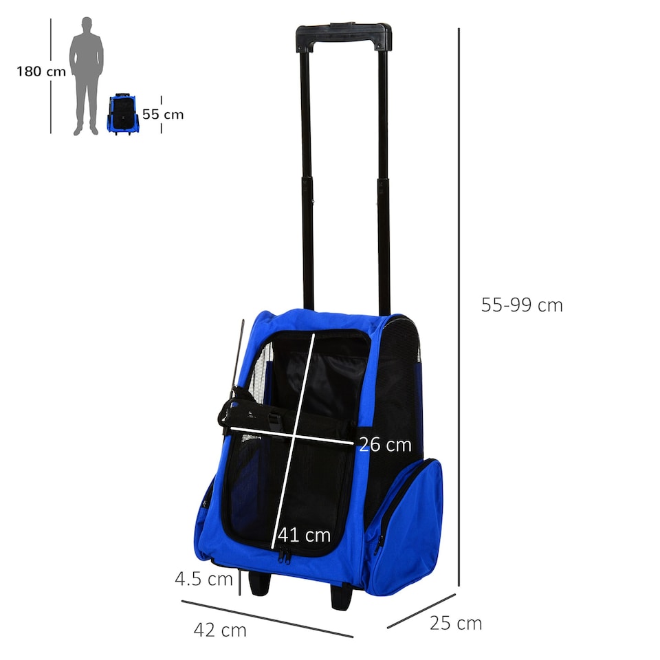 image 1 of PawHut Pet Travel Backpack Bag Cat Puppy Dog Carrier w/ Trolley and Telescopic