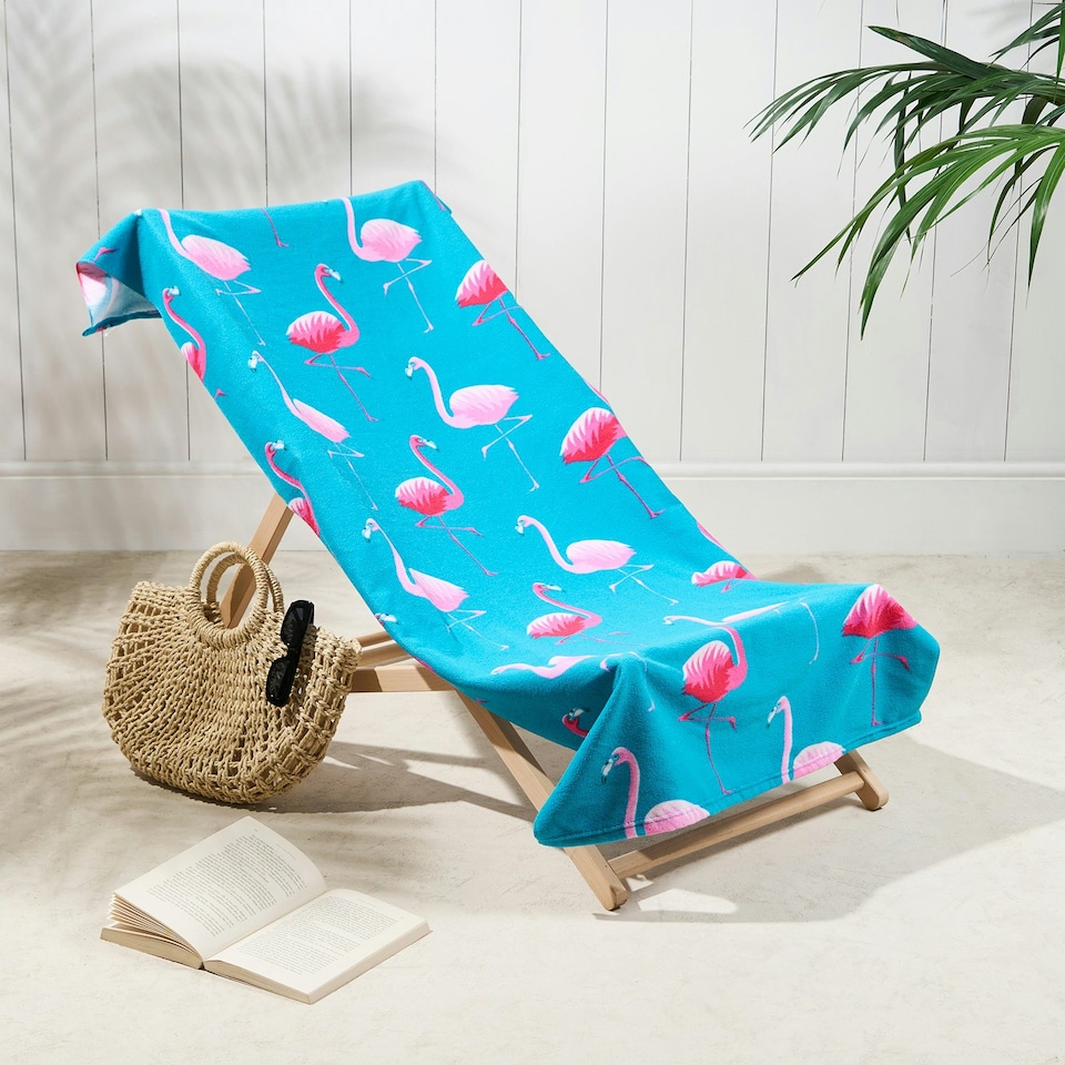 image 1 of OHS Soft Quick Drying Flamingo Print Travel Holiday Absorbent Beach Bath Towel Blue | Sea Blue | One size