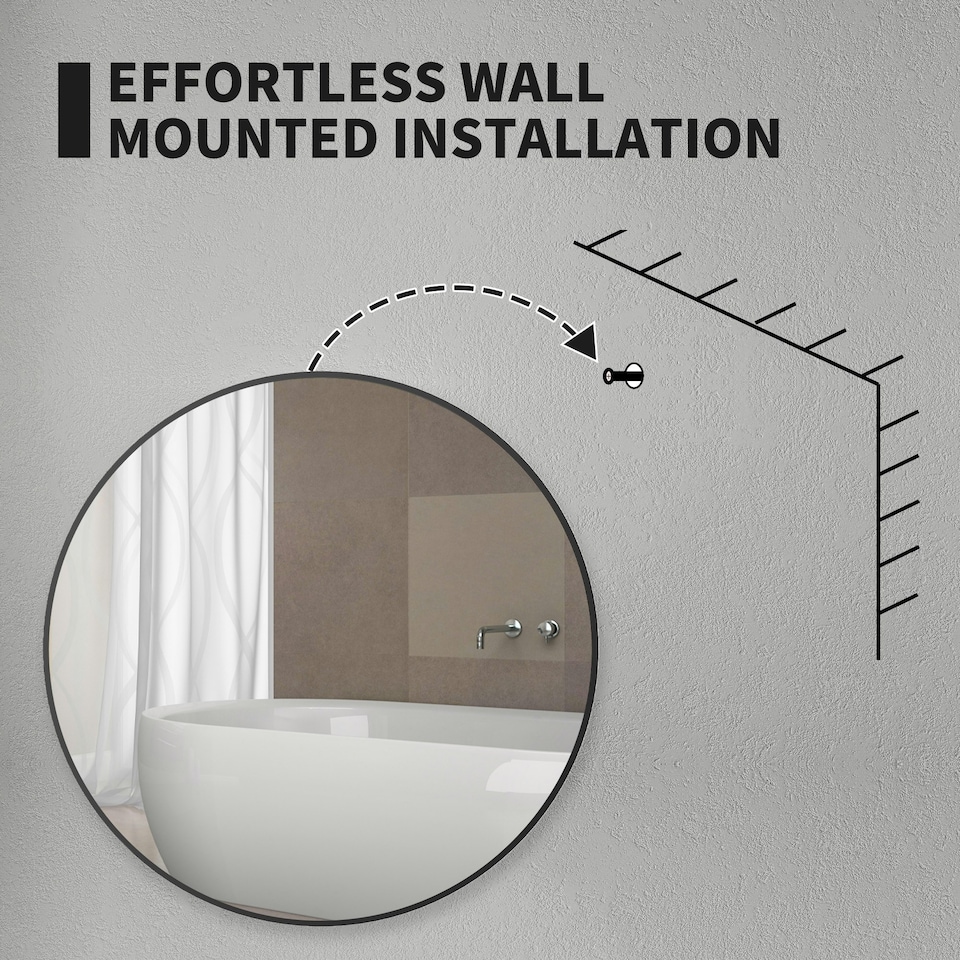 image 1 of HOMCOM Round Bathroom Mirror, Modern Wall Mirror with Steel Frame, Black