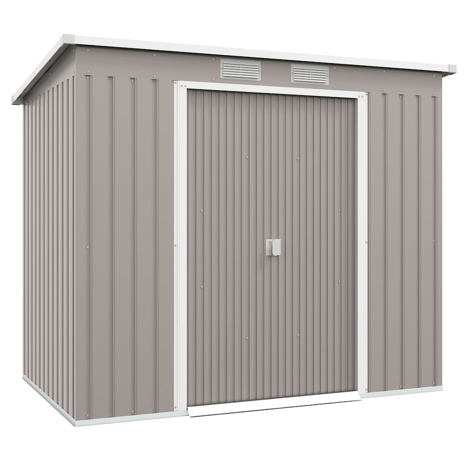 image 1 of Outsunny 7 x 4ft Metal Garden Storage Shed w/ Double Door Grey