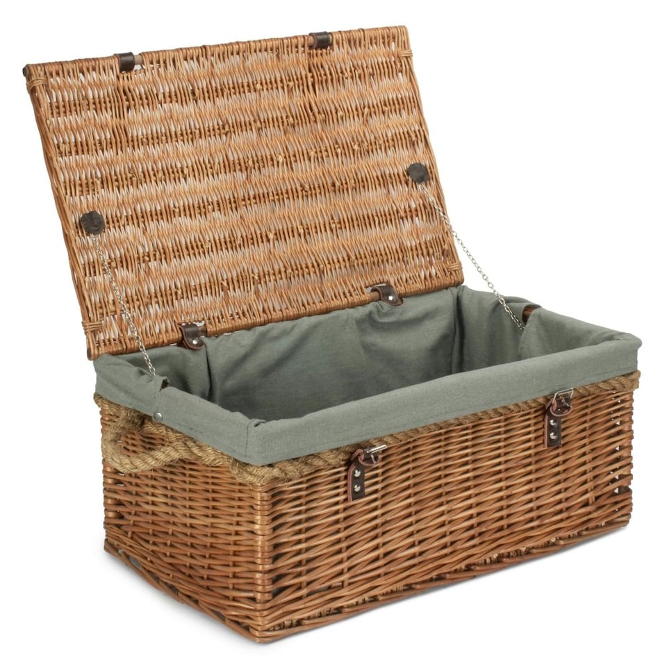 image 1 of 61cm Double Steamed Wicker Rope Handled Trunk with Lining Black | Black | One Size