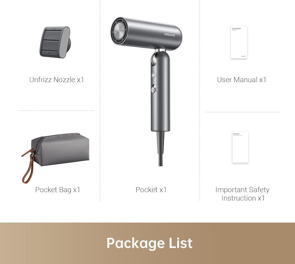 image 1 of Dreame Pocket Neo Grey portable hair dryer