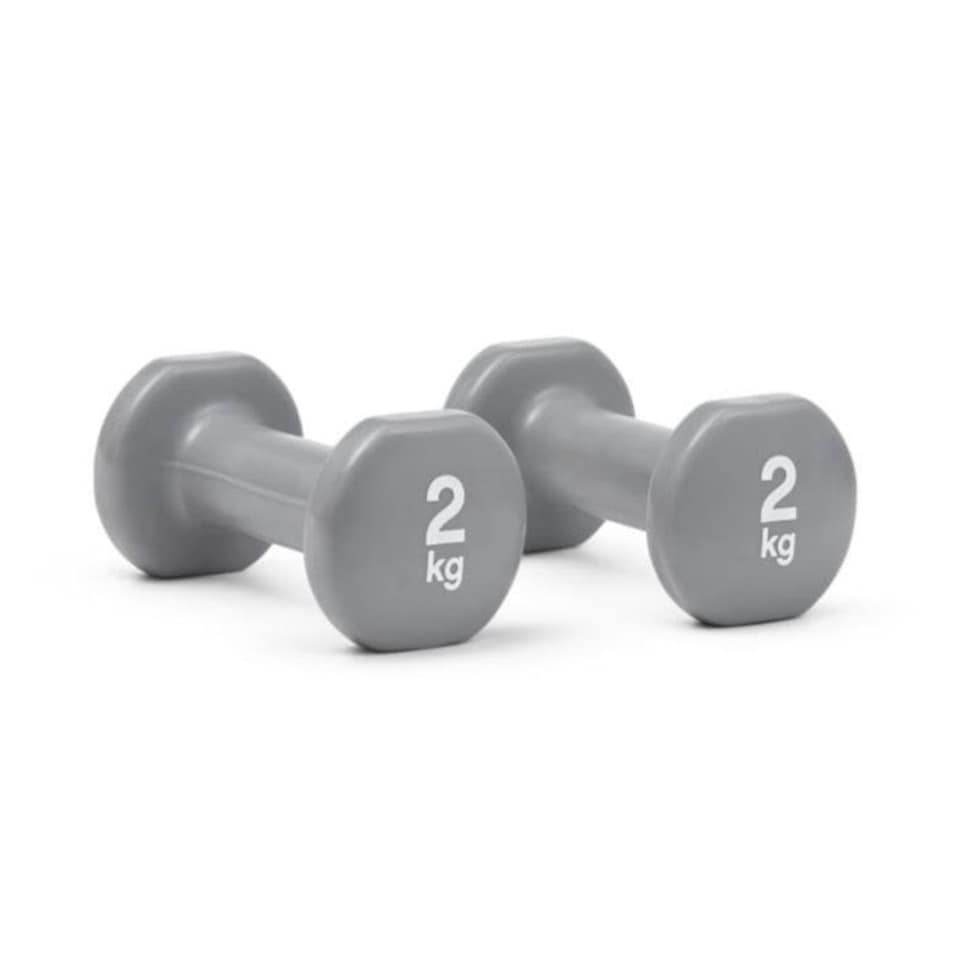 image 1 of Reebok 2kg Dumbbell Pair, Vinyl-Coated Cast Iron, Anti-Roll, Grey | Multi | Grey | 4.2KILOGRAMS