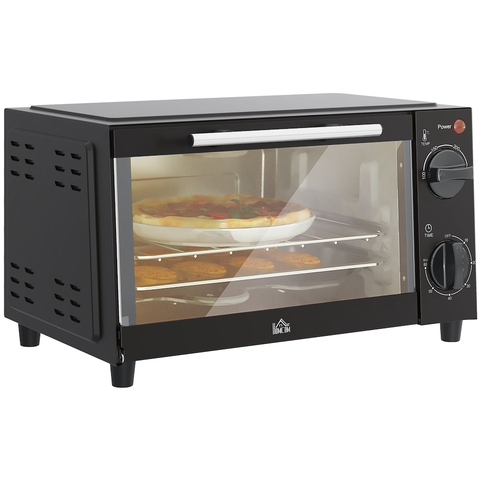 image 1 of HOMCOM Mini Oven, 9L Countertop Electric Grill, Toaster Oven with Adjustable Temperature, Timer, Dishwasher Safe Baking Tray and Wire Rack, 750W, Black