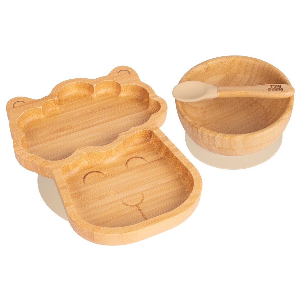 image 1 of Tiny Dining 3pc Llama Bamboo Suction Dinner Set - Beige