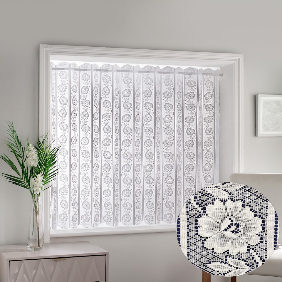 image 1 of White Floral Textured Voile Louvre Vertical Pleated Window Blind Panel - 72" x 72"
