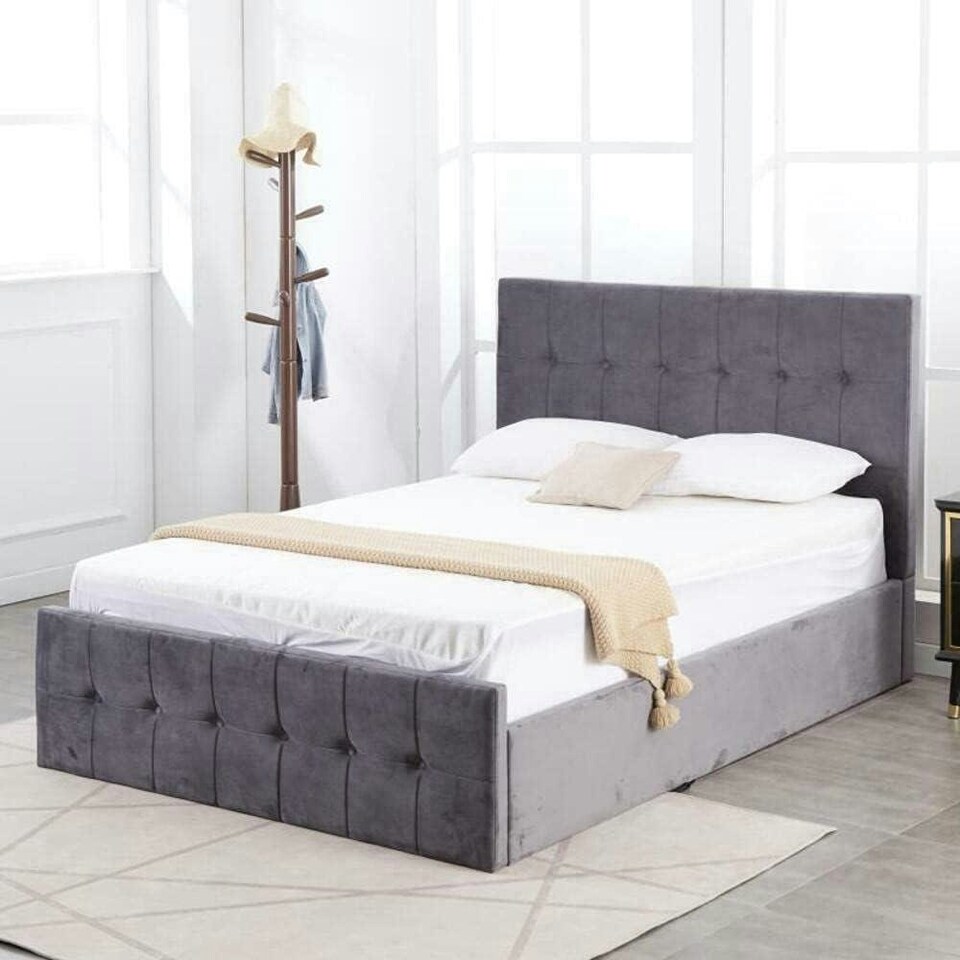 image 1 of Ottoman Storage Bed grey 3ft single velvet cushioned bedroom