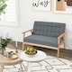 image 4 of COSTWAY Wooden 2-Seater Loveseat Upholstered Lounge Chair Grey