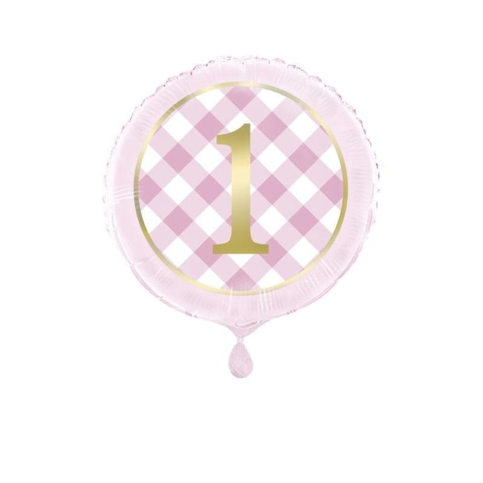 Unique Party Gingham 1st Birthday Foil Balloon - Pink - One Size
