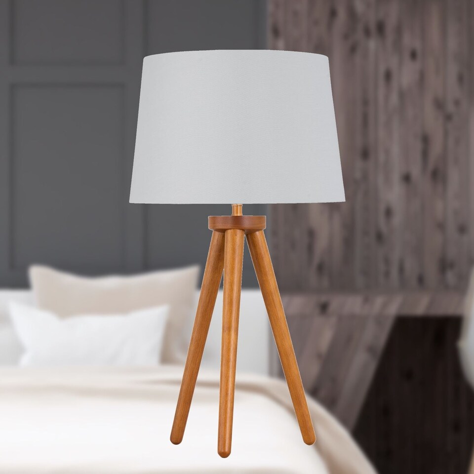 image 1 of Voyage - Dark Oak Table Lamp Bedside Light with White & Silver Shade | Brown | White | Large | 1