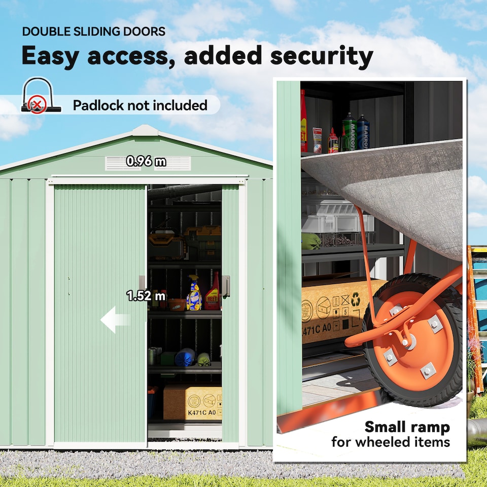 image 1 of Outsunny 7 x 4ft Metal Garden Shed, Outdoor Storage Tool House with Ventilation Slots, Foundation Kit and Lockable Double Doors, Light Green