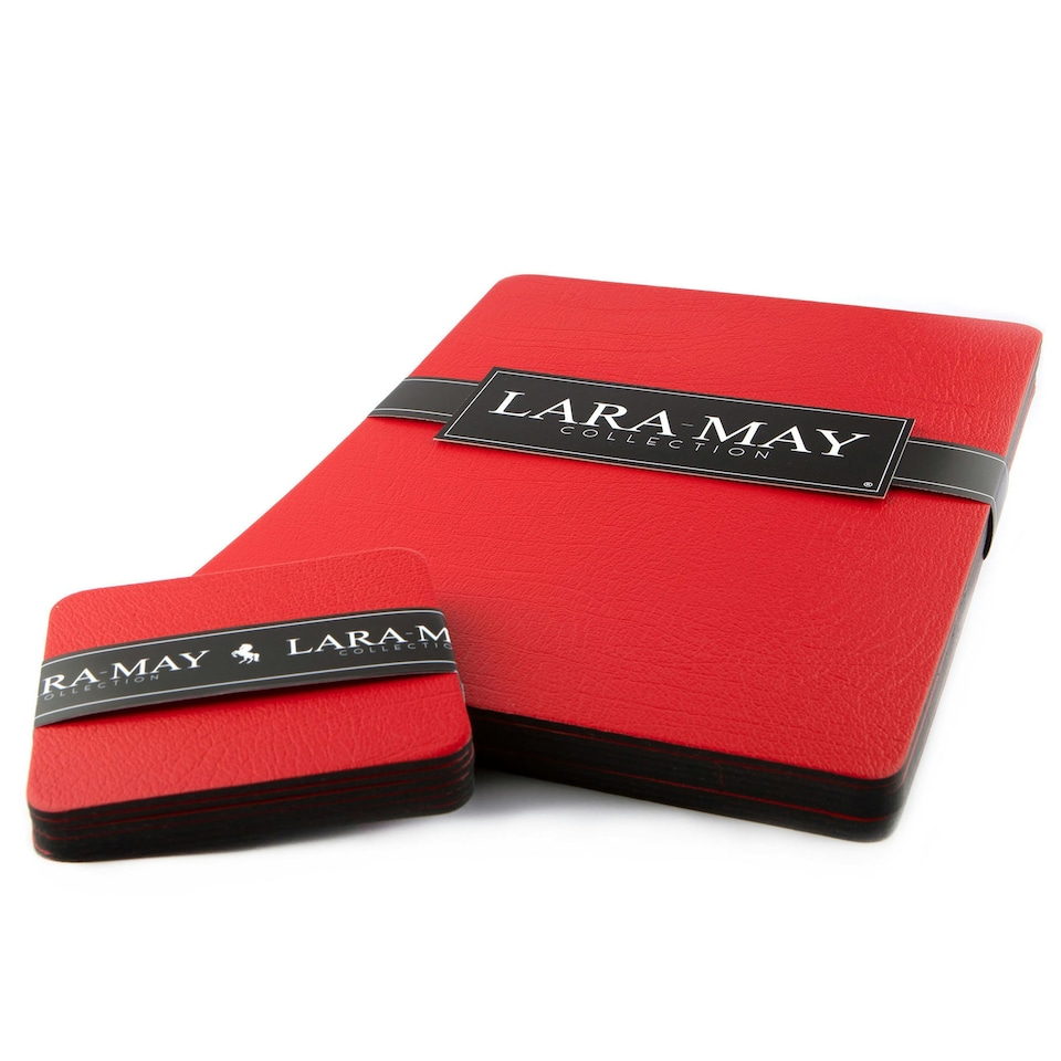 image 1 of Lara-May Set of 8 London Red Recycled Leather Placemats & 8 Leather Coasters