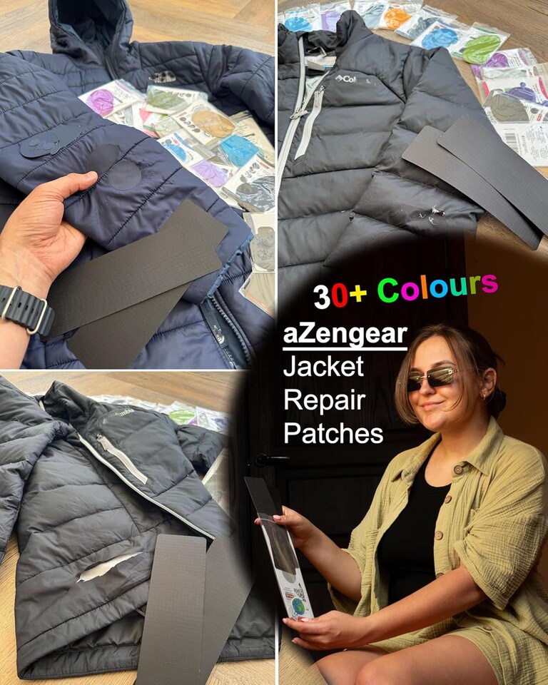 image 1 of aZengear Repair Patches - Waterproof, Self-Adhesive, Tear-Cold-Heat-Resistant to Fix Down Jackets, Tents, Upholstery, Black 2 Pack
