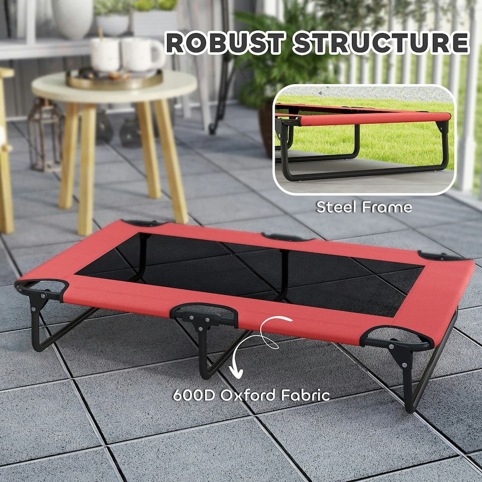 image 1 of PawHut Raised Dog Bed with Breathable Mesh for S & M Dogs, Light Grey Red | L