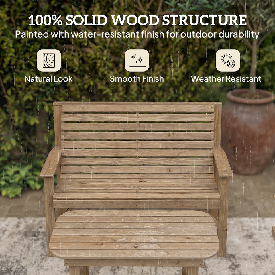 image 1 of Outsunny 4 Seater Garden Furniture Sofa Set with Curved Seat, Natural Wood | Brown | Natural wood finish | Four Seater