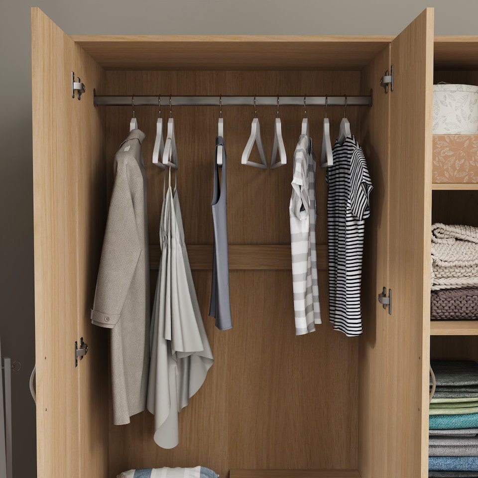 image 1 of Vida Designs Riano 3 Door 2 Drawer Mirrored Wardrobe With Shelf & Clothes Rail, Pine