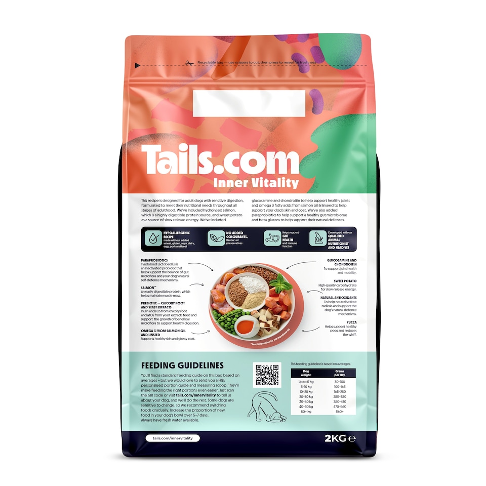 image 1 of Tails.com Inner Vitality Dry Dog Food Adult Sensitive Salmon 4 x 2kg