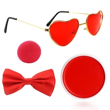 Red Nose Accessory Set - Nose, Glasses, Bow Tie & Face Paint Red | One Size