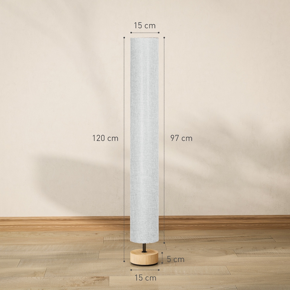 image 1 of HOMCOM Floor Lamp for Living Room, 47 Modern Standing Lamp with Linen Shade, Wooden Base, Grey